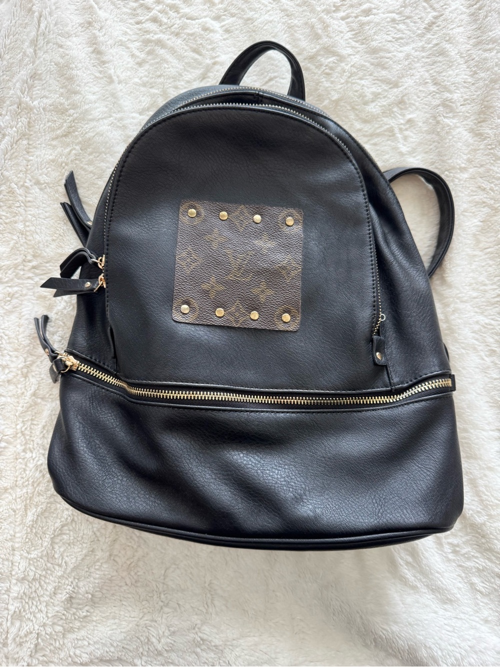 Black Faux Leather Backpack with Studded Accent